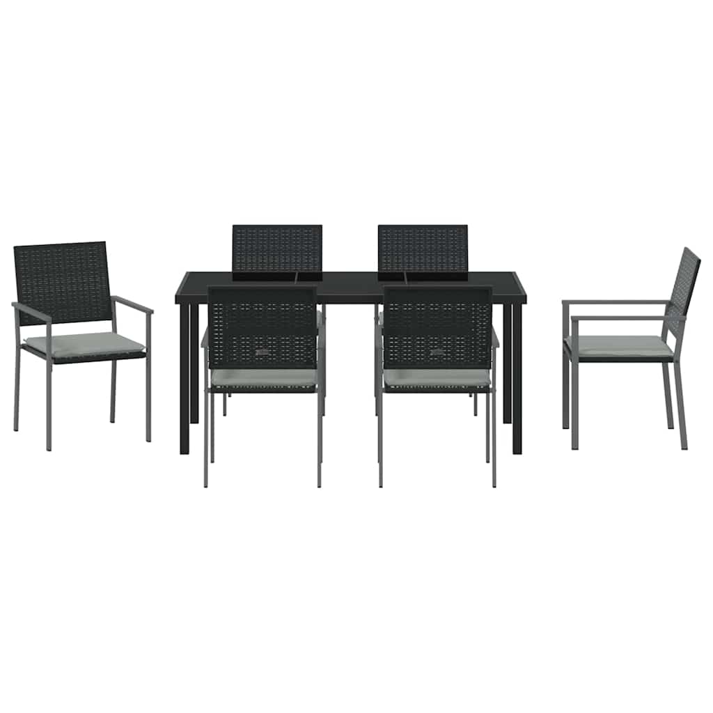 Set da Pranzo per Giardino 7 pcs Nero Poly Rattan - homemem39