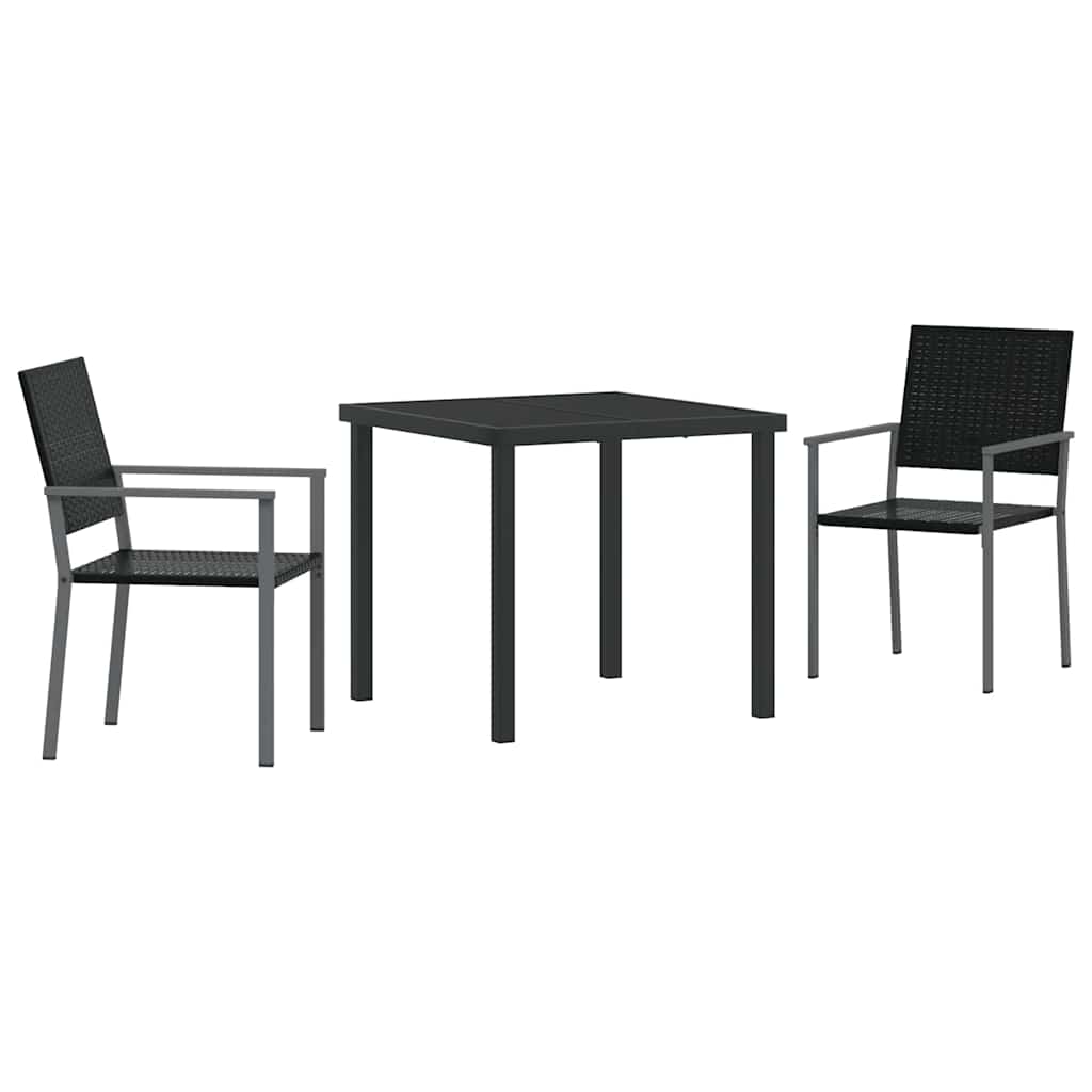 Set da Pranzo per Giardino 3 pcs Nero Poly Rattan - homemem39
