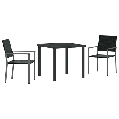 Set da Pranzo per Giardino 3 pcs Nero Poly Rattan - homemem39