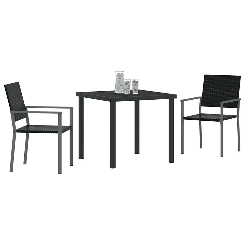 Set da Pranzo per Giardino 3 pcs Nero Poly Rattan - homemem39