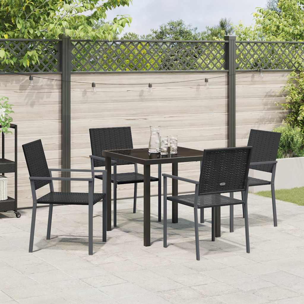 Set da Pranzo per Giardino 5 pcs Nero Poly Rattan - homemem39
