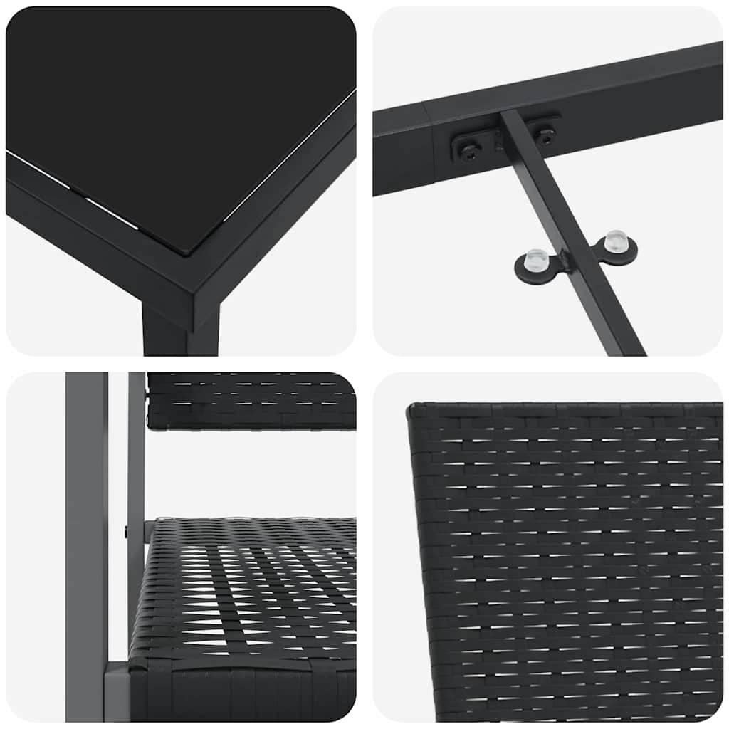 Set da Pranzo per Giardino 5 pcs Nero Rattan in PE