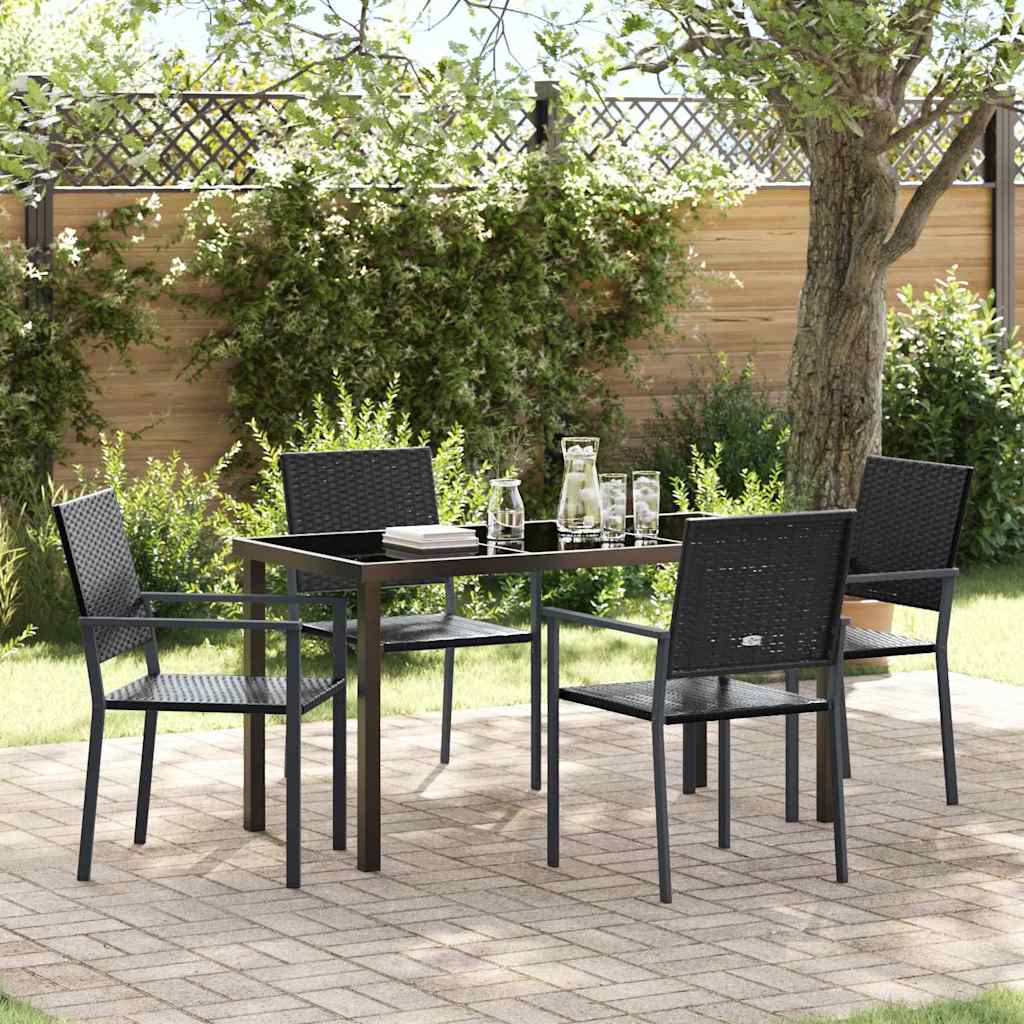 Set da Pranzo per Giardino 5 pcs Nero Rattan in PE
