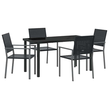 Set da Pranzo per Giardino 5 pcs Nero Rattan in PE