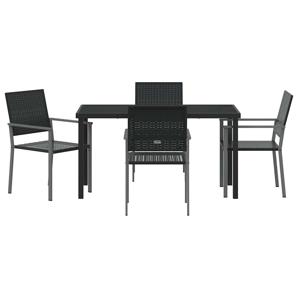 Set da Pranzo per Giardino 5 pcs Nero Rattan in PE