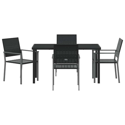 Set da Pranzo per Giardino 5 pcs Nero Rattan in PE