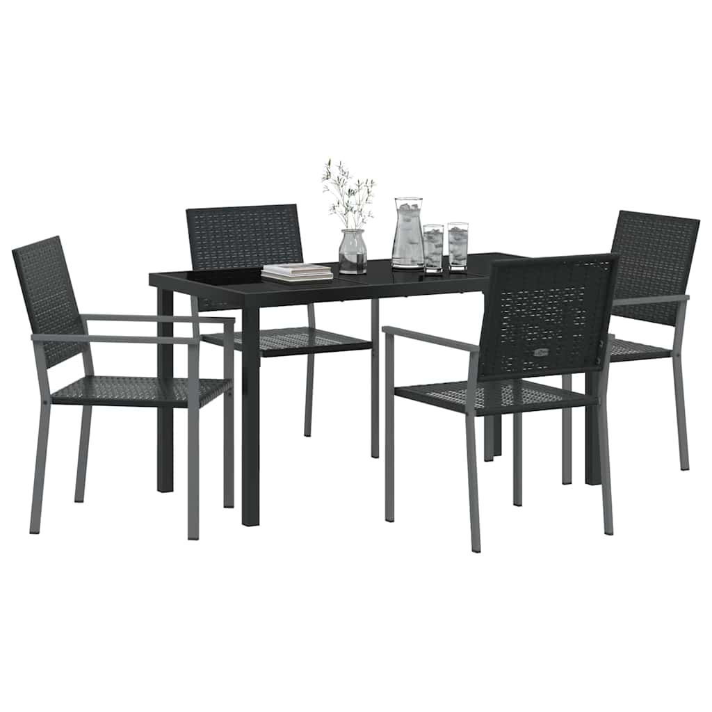 Set da Pranzo per Giardino 5 pcs Nero Rattan in PE