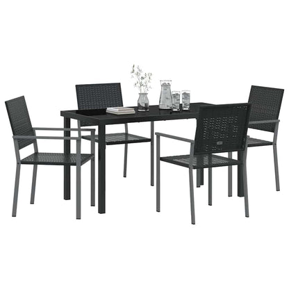 Set da Pranzo per Giardino 5 pcs Nero Rattan in PE