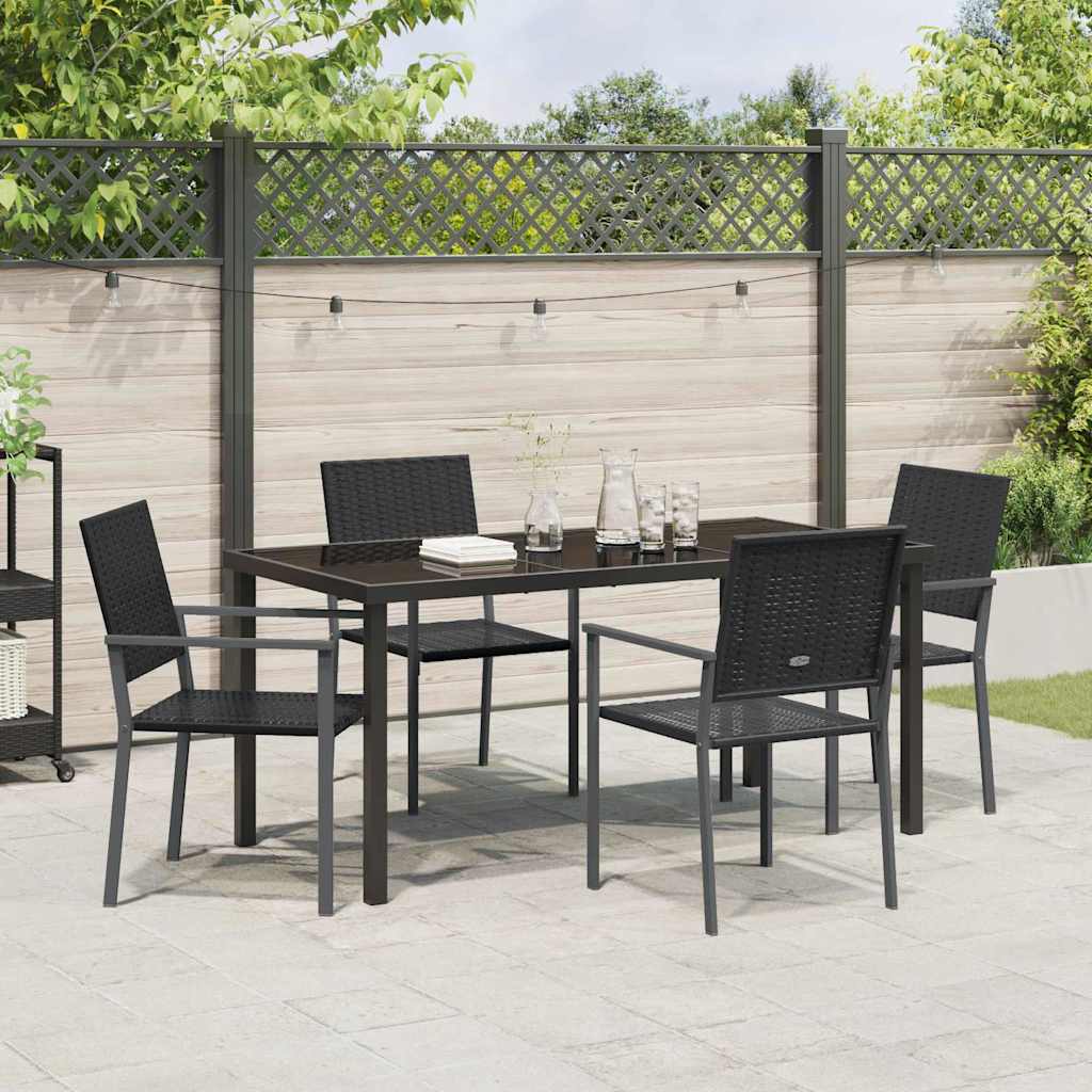 Set da Pranzo per Giardino 5 pcs Nero Poly Rattan - homemem39