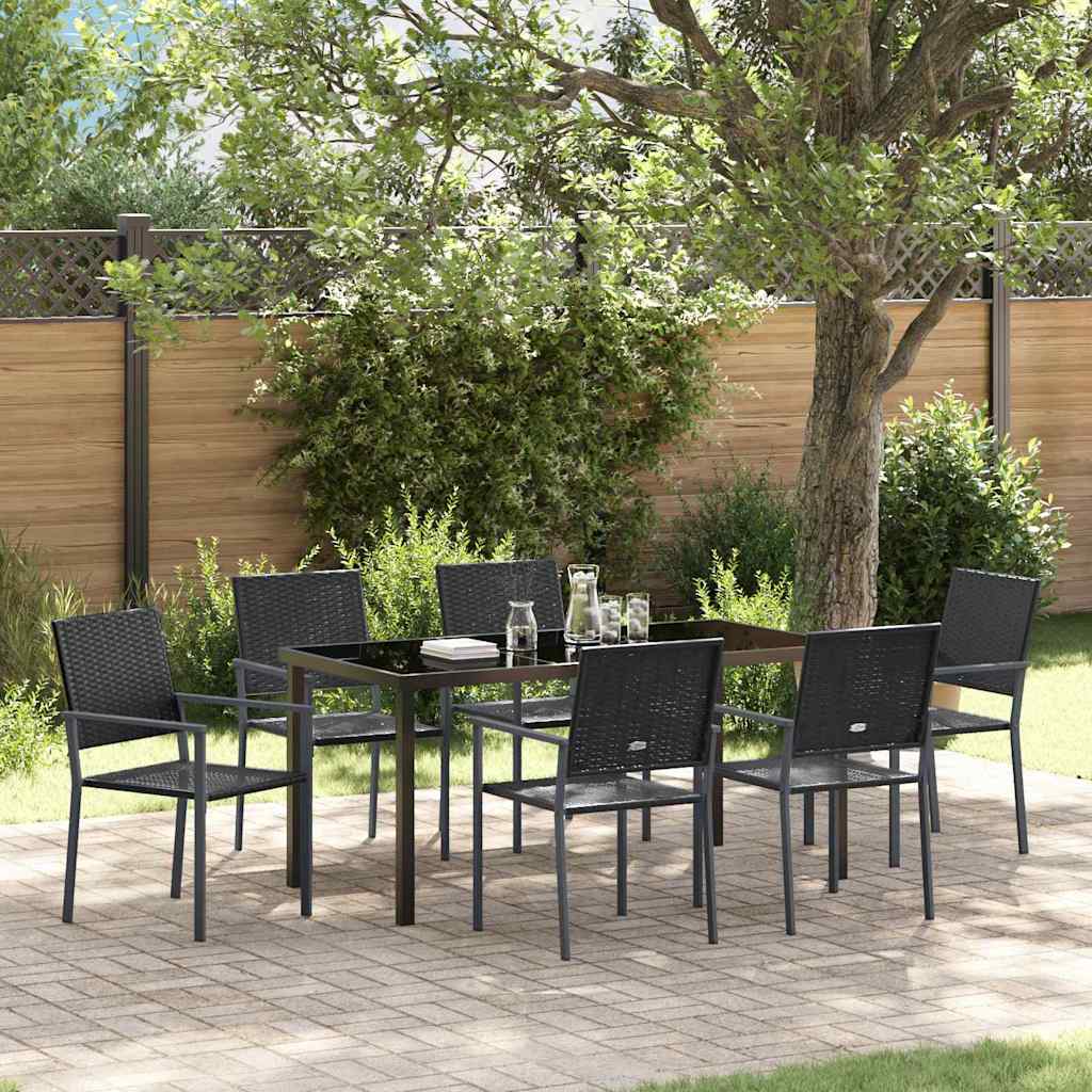 Set da Pranzo per Giardino 7 pcs Nero Poly Rattan - homemem39