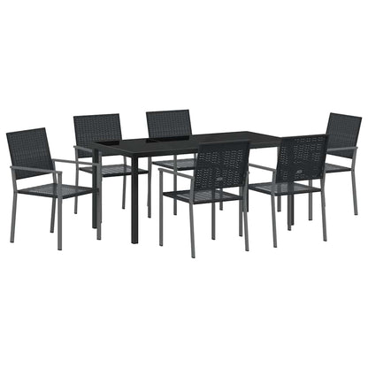 Set da Pranzo per Giardino 7 pcs Nero Poly Rattan - homemem39