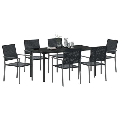 Set da Pranzo per Giardino 7 pcs Nero Poly Rattan - homemem39