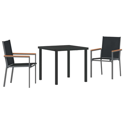 Set da Pranzo per Giardino 3 pcs Nero Textilene e acciaio - homemem39
