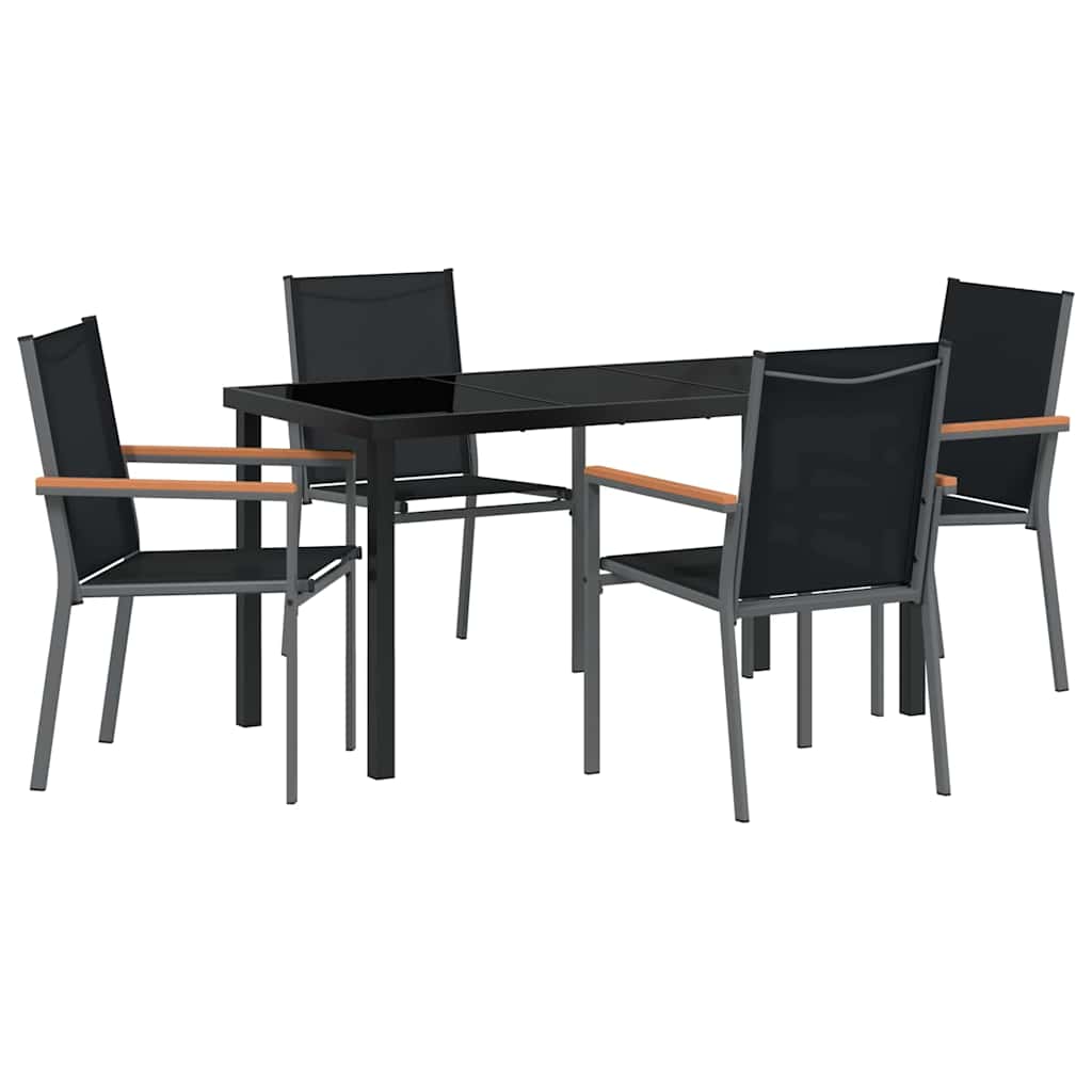 Set da Pranzo per Giardino 5 pcs Nero Textilene e acciaio - homemem39