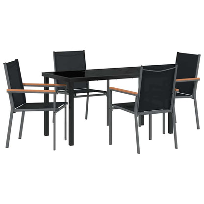 Set da Pranzo per Giardino 5 pcs Nero Textilene e acciaio - homemem39