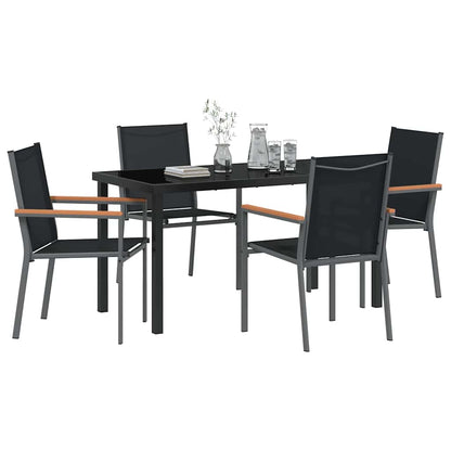 Set da Pranzo per Giardino 5 pcs Nero Textilene e acciaio - homemem39