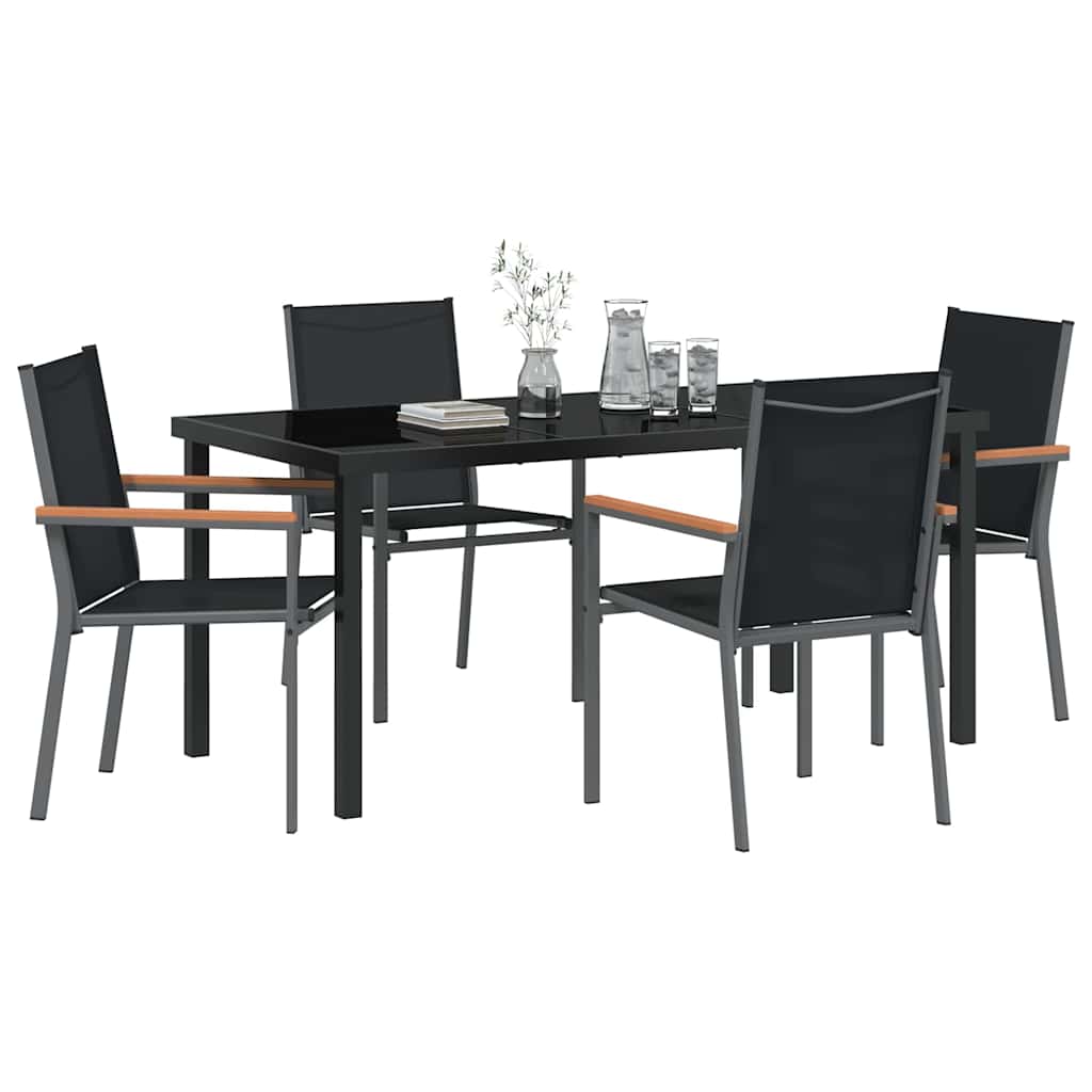 Set da Pranzo per Giardino 5 pcs Nero Textilene e acciaio - homemem39