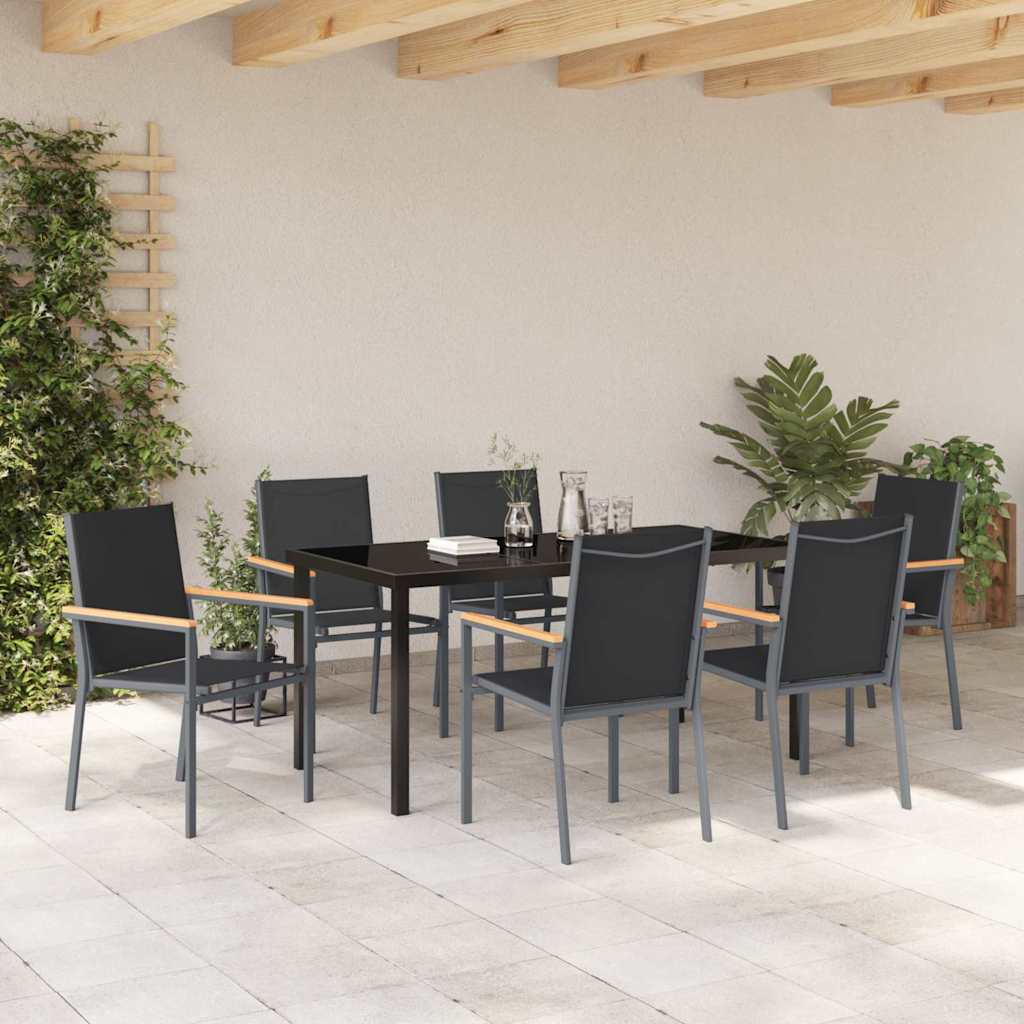 Set da Pranzo per Giardino 7 pcs Nero Textilene e acciaio - homemem39