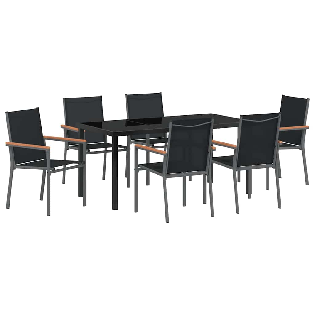 Set da Pranzo per Giardino 7 pcs Nero Textilene e acciaio - homemem39