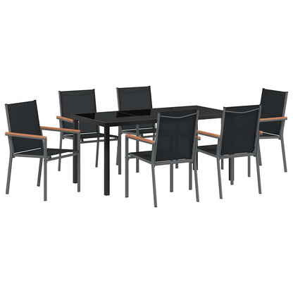 Set da Pranzo per Giardino 7 pcs Nero Textilene e acciaio - homemem39