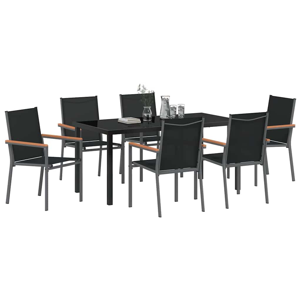 Set da Pranzo per Giardino 7 pcs Nero Textilene e acciaio - homemem39