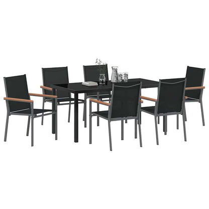 Set da Pranzo per Giardino 7 pcs Nero Textilene e acciaio - homemem39