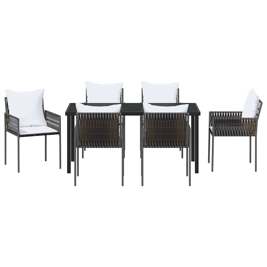 Set da Pranzo per Giardino 7 pcs Marrone Poly Rattan - homemem39