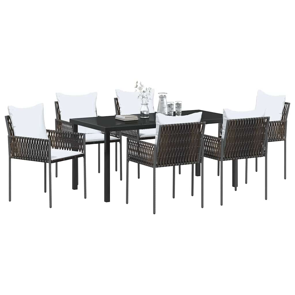 Set da Pranzo per Giardino 7 pcs Marrone Poly Rattan - homemem39