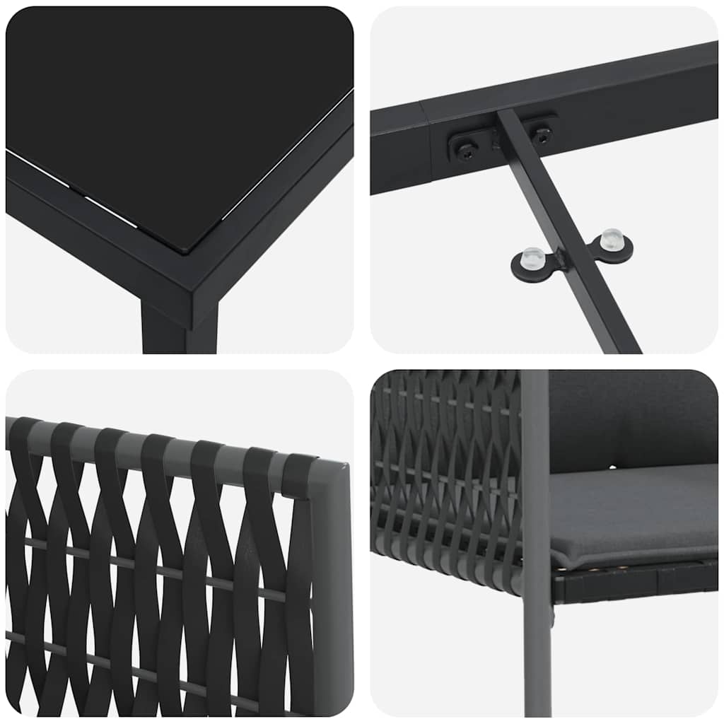 Set da Pranzo per Giardino 3 pcs Nero e Grigio Rattan in PE | homemem39