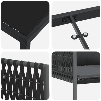 Set da Pranzo per Giardino 3 pcs Nero e Grigio Rattan in PE | homemem39