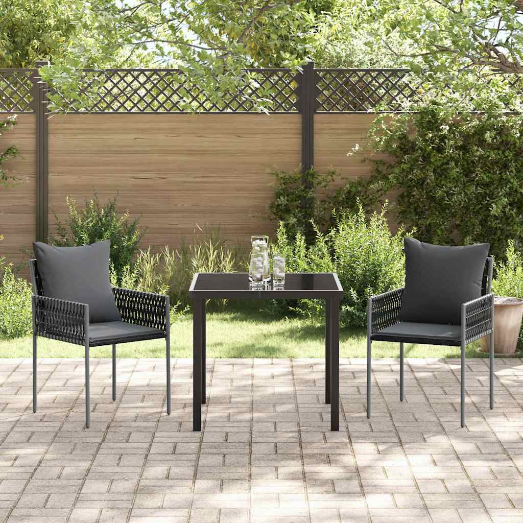 Set da Pranzo per Giardino 3 pcs Nero Poly Rattan - homemem39
