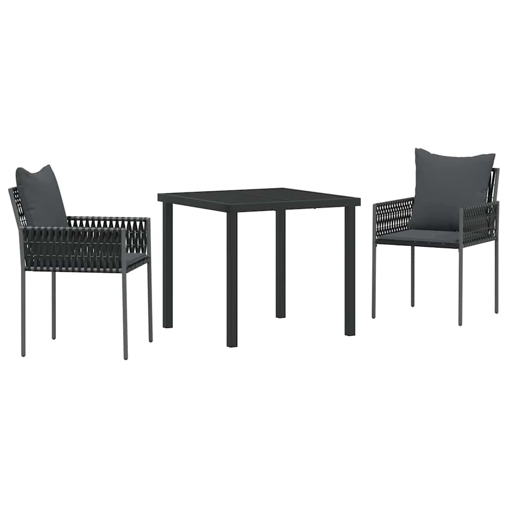 Set da Pranzo per Giardino 3 pcs Nero Poly Rattan - homemem39