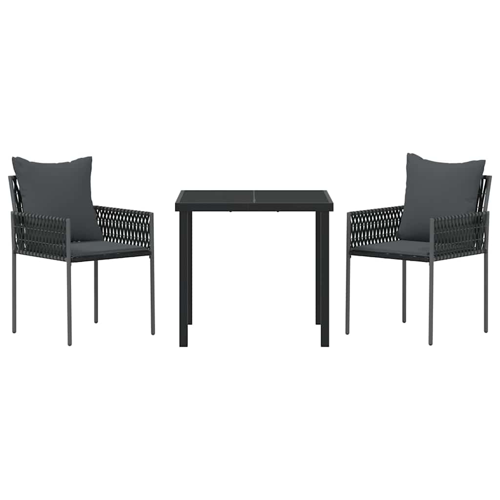 Set da Pranzo per Giardino 3 pcs Nero Poly Rattan - homemem39