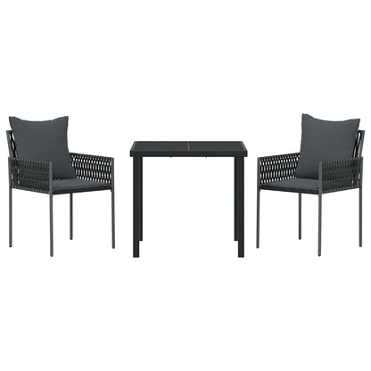 Set da Pranzo per Giardino 3 pcs Nero Poly Rattan - homemem39