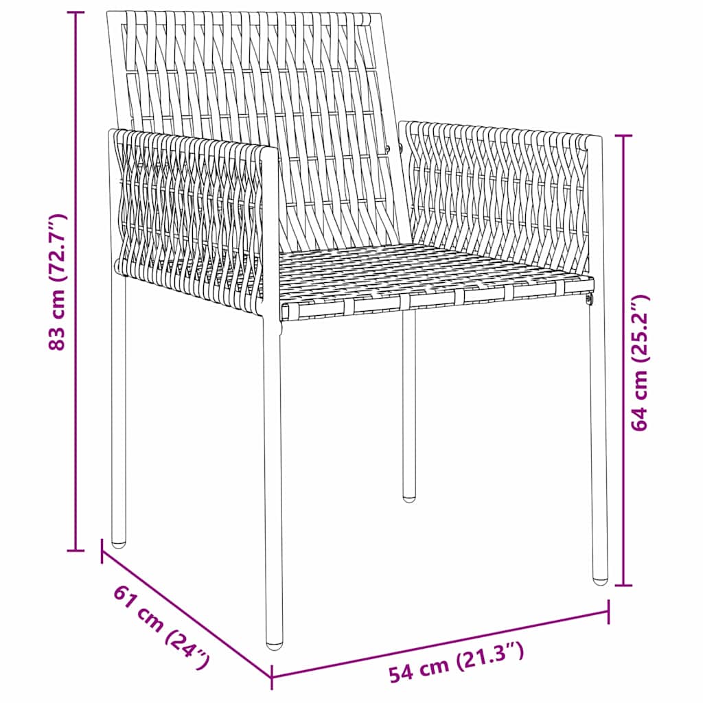 Set da Pranzo per Giardino 3 pcs Nero e Grigio Rattan in PE | homemem39