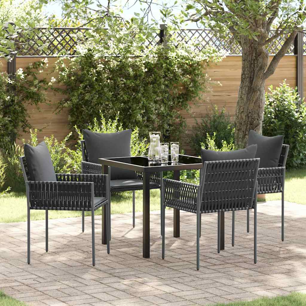 Set da Pranzo per Giardino 5 pcs Nero Poly Rattan - homemem39