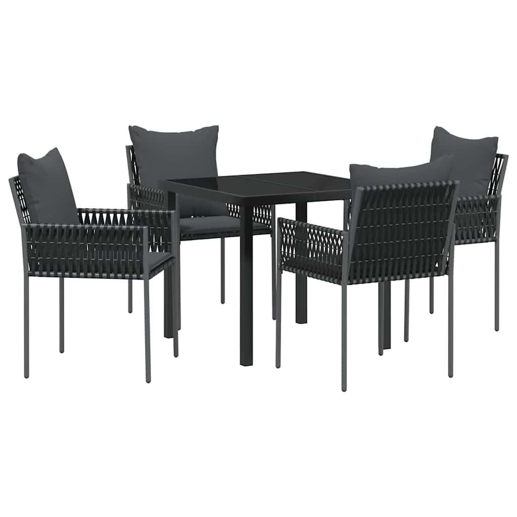 Set da Pranzo per Giardino 5 pcs Nero Poly Rattan - homemem39