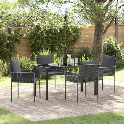 Set da Pranzo per Giardino 5 pcs Nero Poly Rattan - homemem39