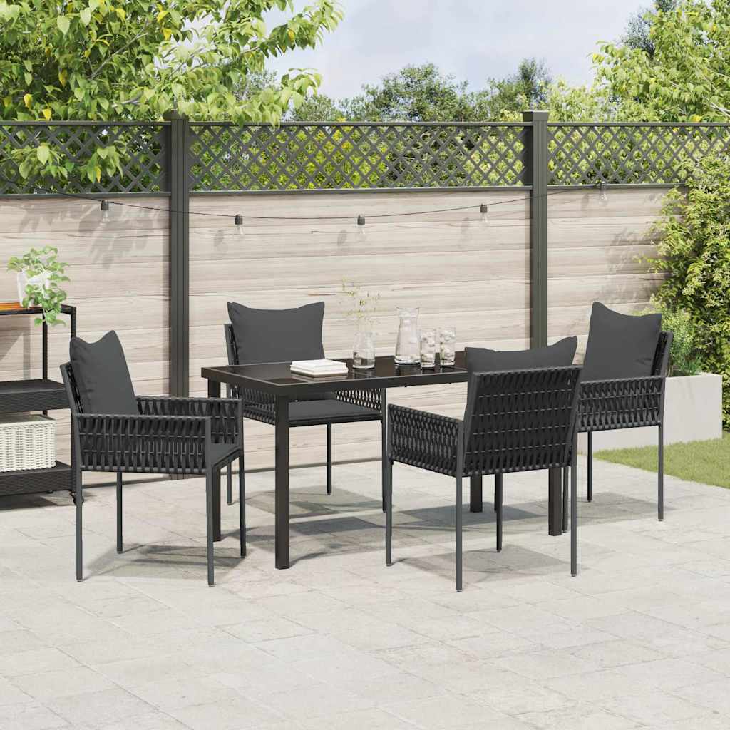 Set da Pranzo per Giardino 5 pcs Nero Poly Rattan - homemem39