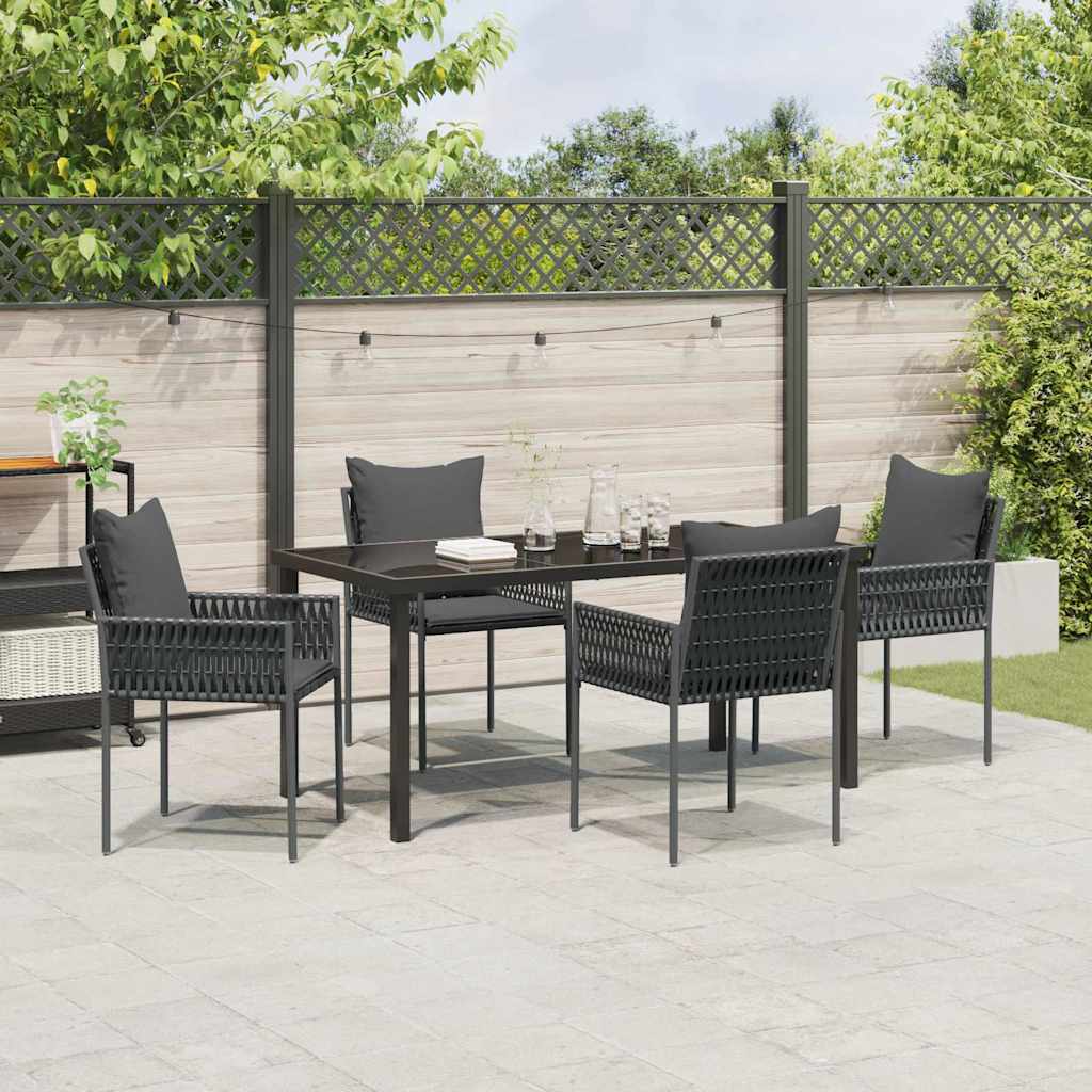 Set da Pranzo per Giardino 5 pcs Nero Poly Rattan - homemem39