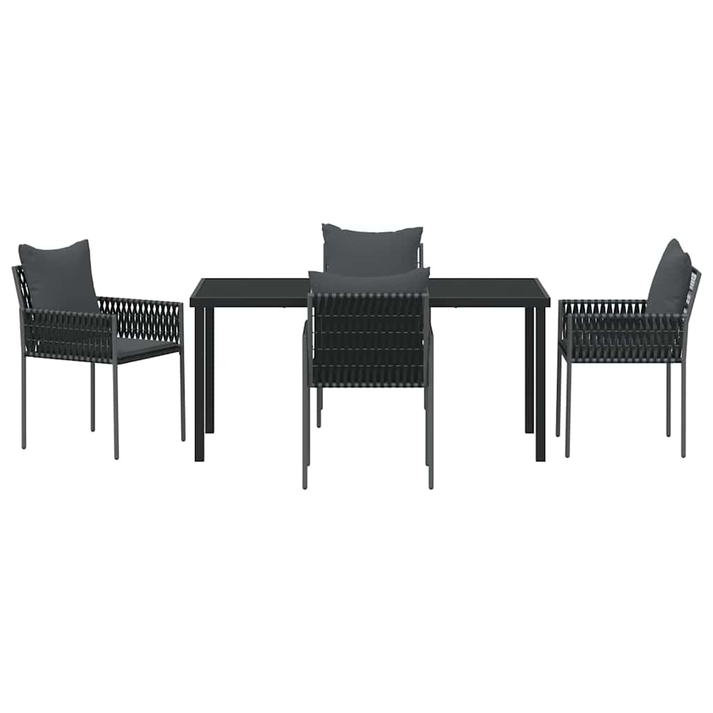 Set da Pranzo per Giardino 5 pcs Nero Poly Rattan - homemem39