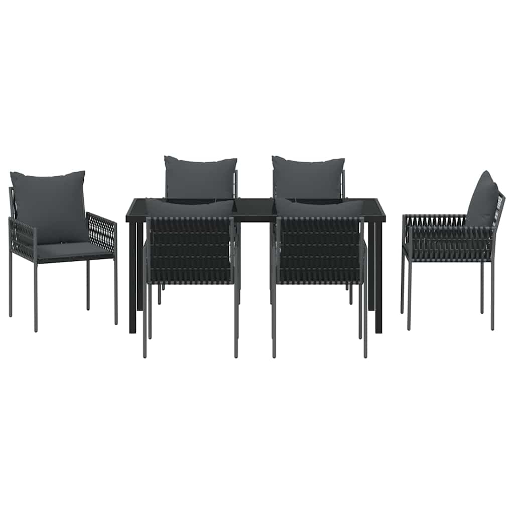 Set da Pranzo per Giardino 7 pcs Nero Poly Rattan - homemem39