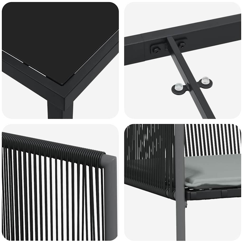 Set da Pranzo per Giardino 3 pcs Nero Poly Rattan - homemem39