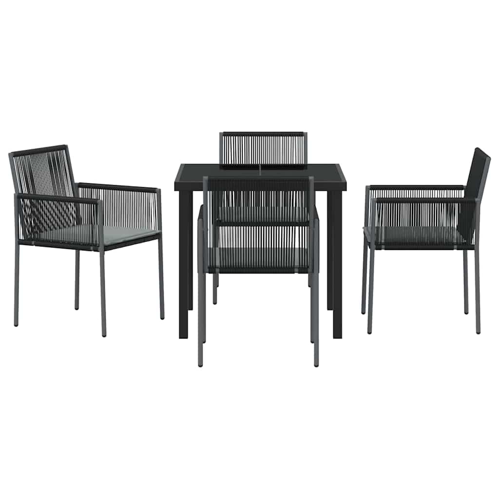 Set da Pranzo per Giardino 5 pcs Nero Poly Rattan - homemem39