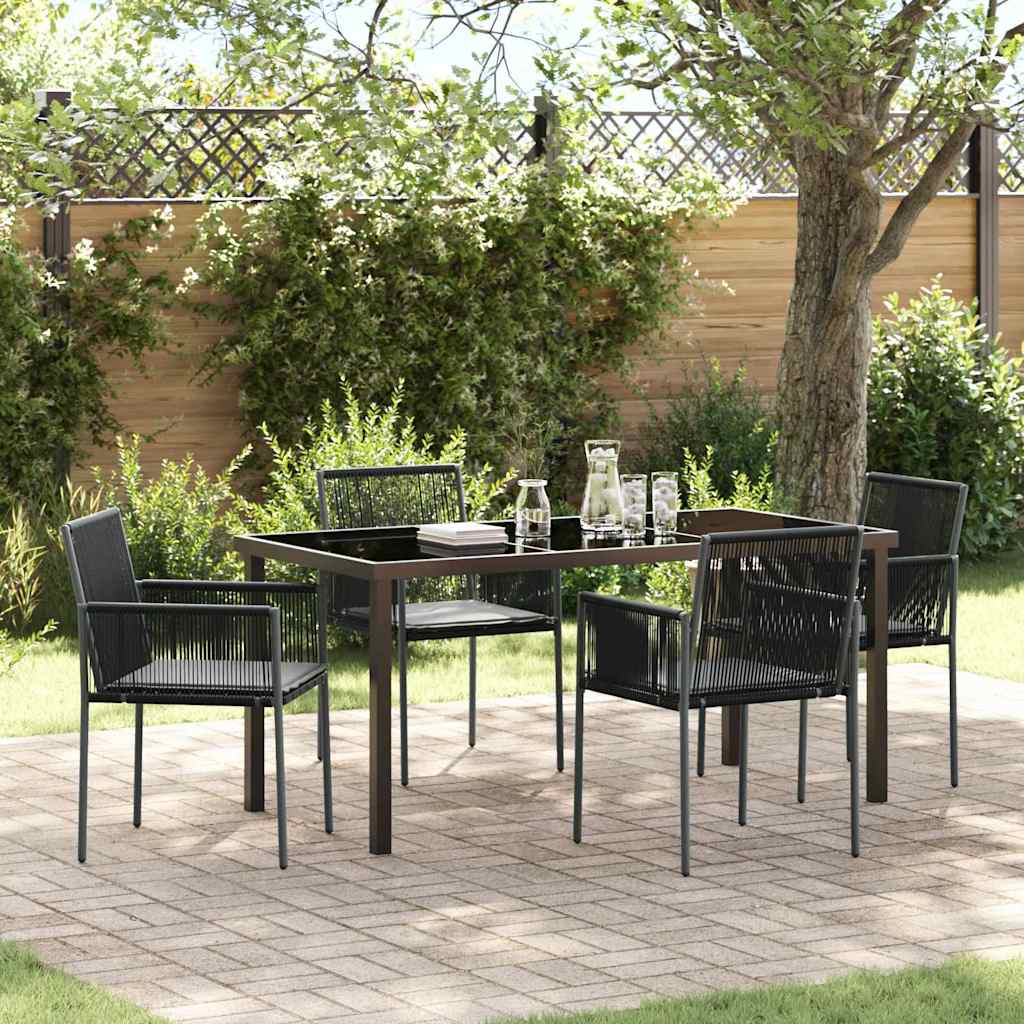 Set da Pranzo per Giardino 5 pcs Nero Poly Rattan - homemem39
