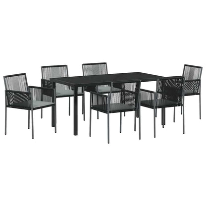Set da Pranzo per Giardino 7 pcs Nero Poly Rattan - homemem39