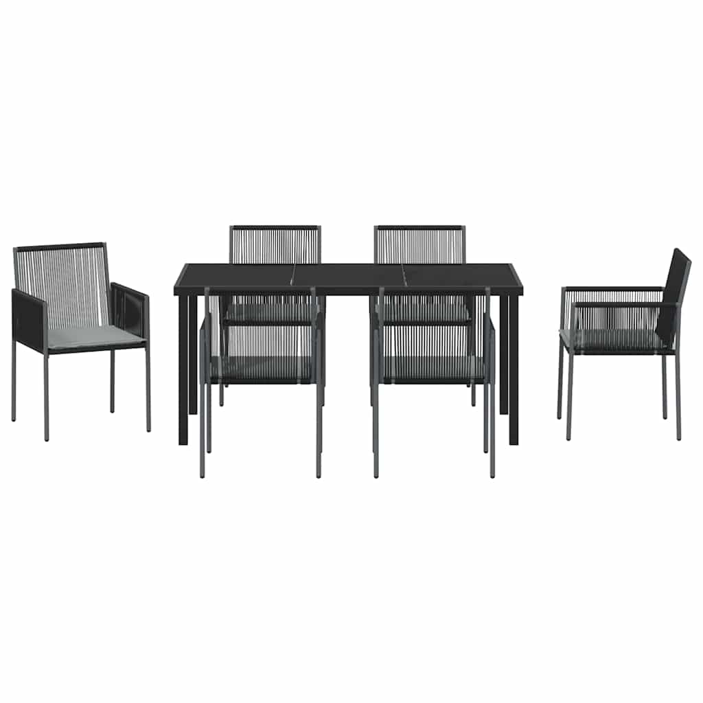 Set da Pranzo per Giardino 7 pcs Nero Poly Rattan - homemem39