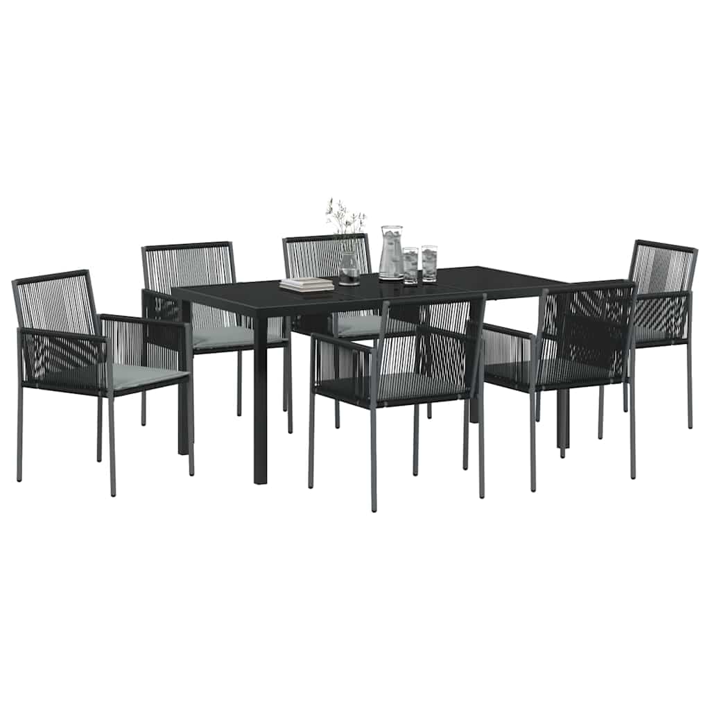 Set da Pranzo per Giardino 7 pcs Nero Poly Rattan - homemem39