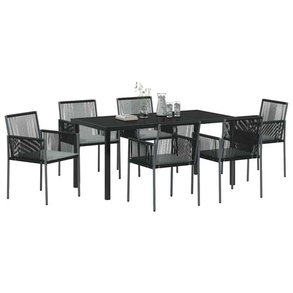 Set da Pranzo per Giardino 7 pcs Nero Poly Rattan - homemem39