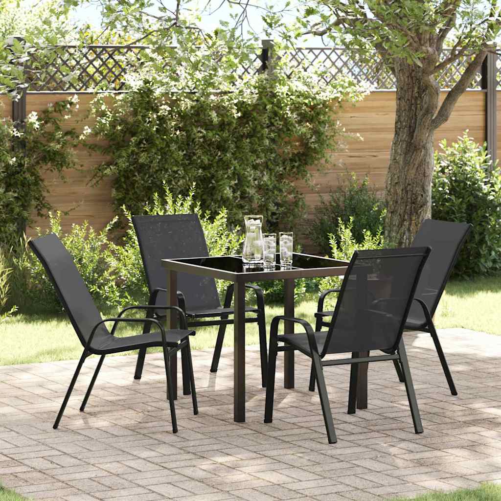 Set da Pranzo per Giardino 5 pcs Nero Textilene e acciaio - homemem39